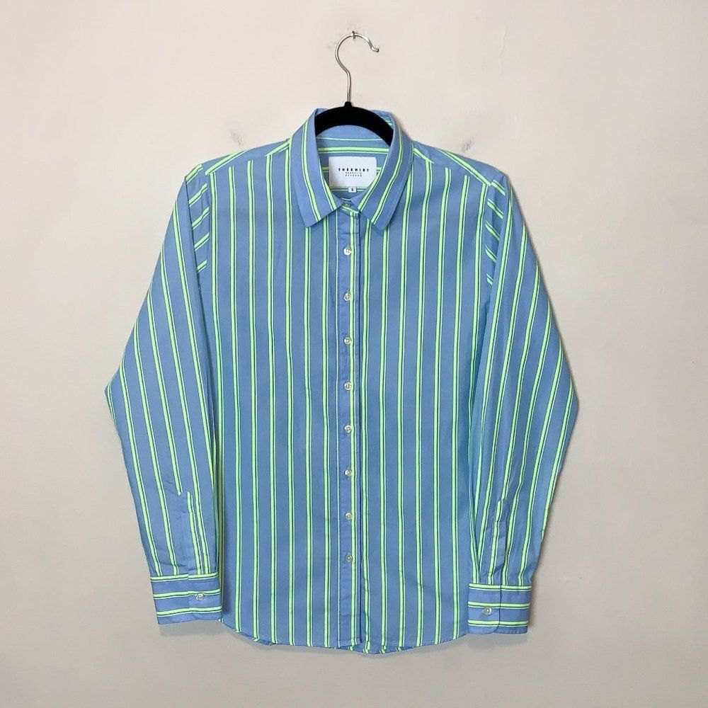 The Shirt by Rochelle Behrens The Icon Shirt in Blue & Lime Green Stripe Size S - Picture 3 of 12